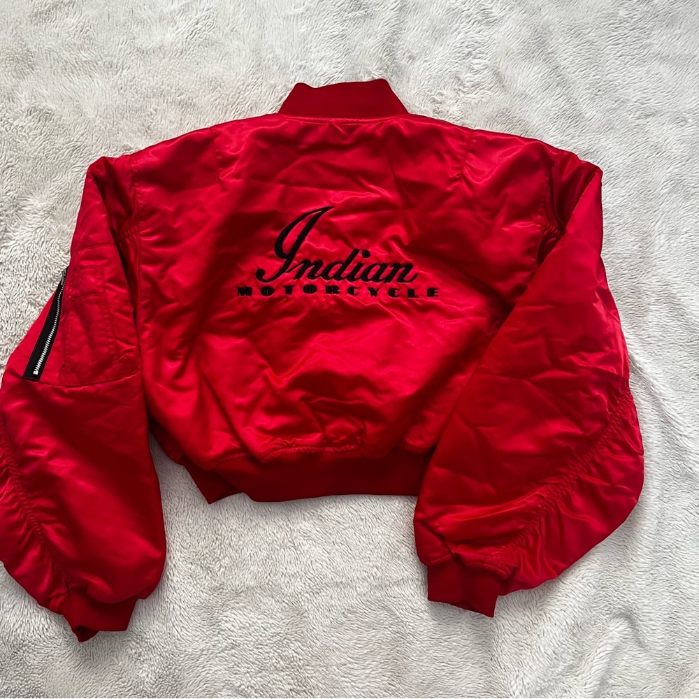 Vintage Indian motorcycle red satin bomber jacket